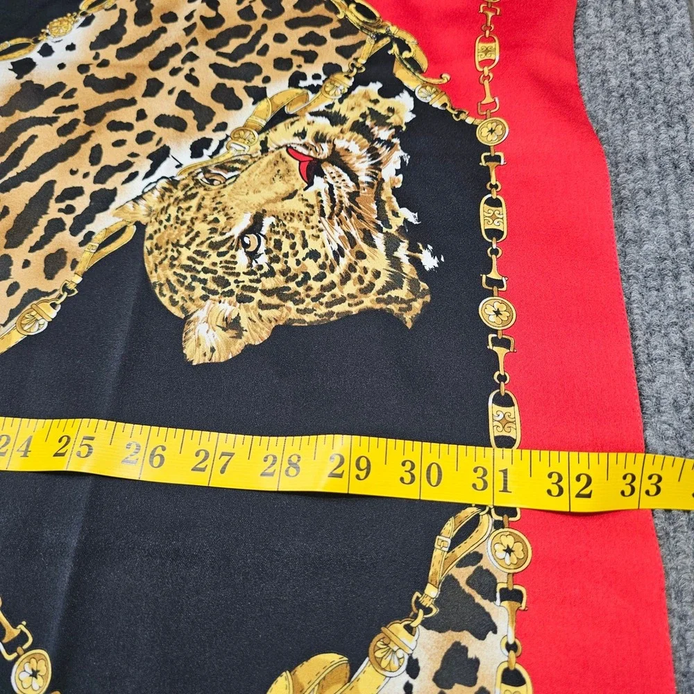 VTG Scarf Womens OS Red Leopard Print Chain Link Baroque Square Scarf